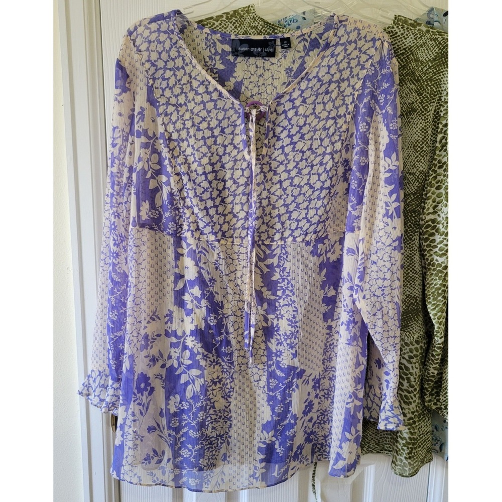 Susan Graver Style Tunic Tops 1X Sheer Lot Of 3 Purple Green Blue Longsleeve - Picture 11 of 16